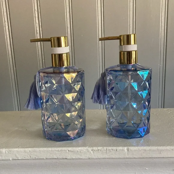 HP NWT-2 Blue Iridescent Diamond Glass Luxury Hand Soap Pumps Sandalwood Vanilla - Picture 4 of 17